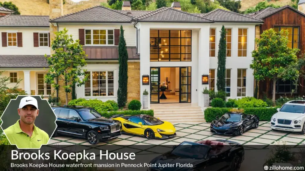 Five-Time Major Champion Brooks Koepka House Tour in Jupiter, Florida Aerial view of Brooks Koepka House waterfront mansion in Pennock Point, Jupiter, Florida