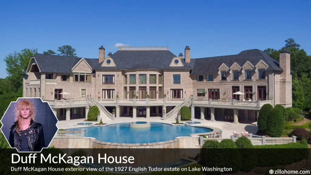 Duff McKagan House exterior view of the 1927 English Tudor estate on Lake Washington in Seattle's Laurelhurst neighborhood