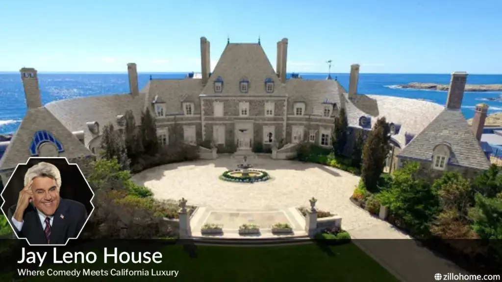 Jay Leno House exterior view of Beverly Hills California estate with garage complex