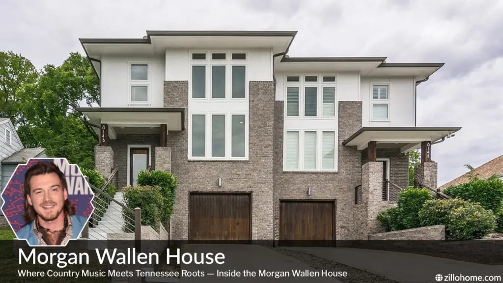 Morgan Wallen House exterior view of Nashville Tennessee estate with stone and wood architecture