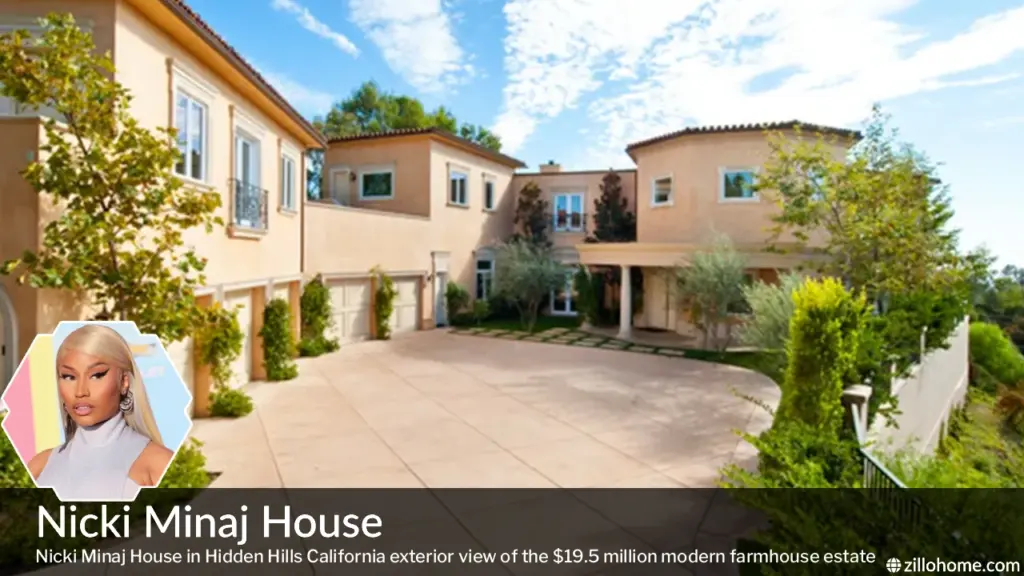 Nicki Minaj House in Hidden Hills California — exterior view of the $19.5 million modern farmhouse estate