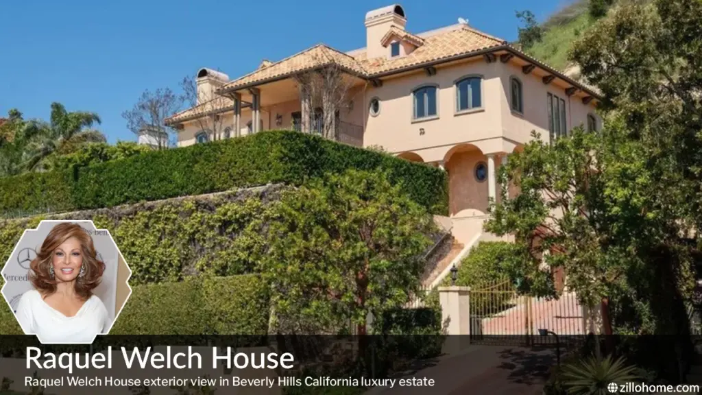 Raquel Welch House exterior view in Beverly Hills California luxury estate