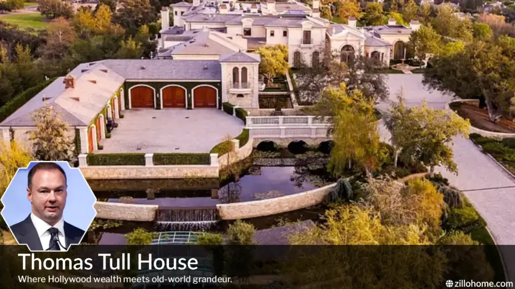 Thomas Tull House exterior view of the French château-style estate in Westlake Village, California