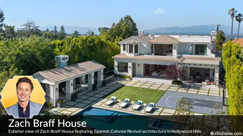 Aerial view of the Zach Braff House on Lookout Mountain Avenue in the Hollywood Hills neighborhood of Los Angeles, California.