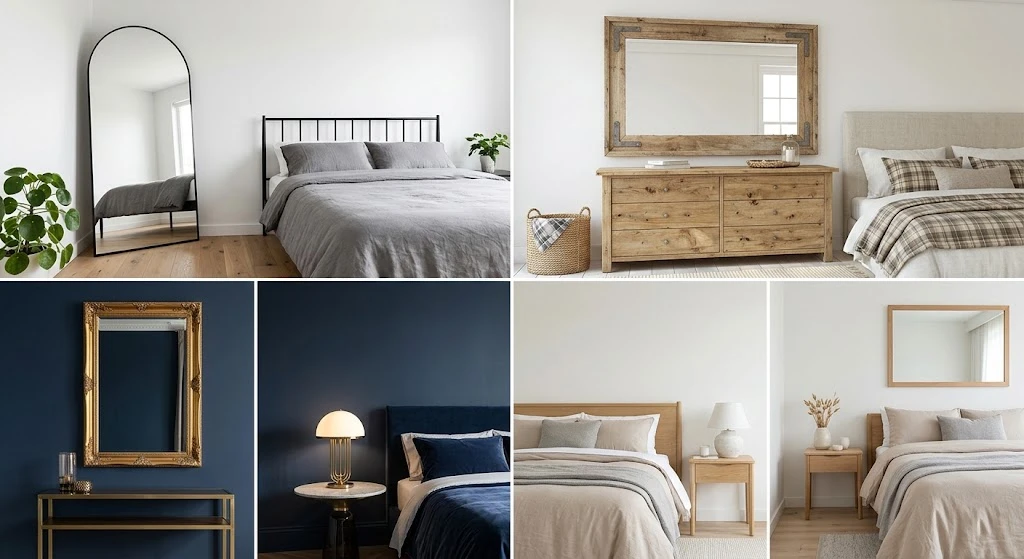 Different large mirror styles for bedroom decor.