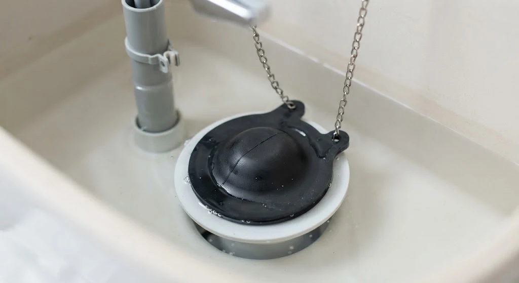 Rubber toilet flapper sealing the flush valve