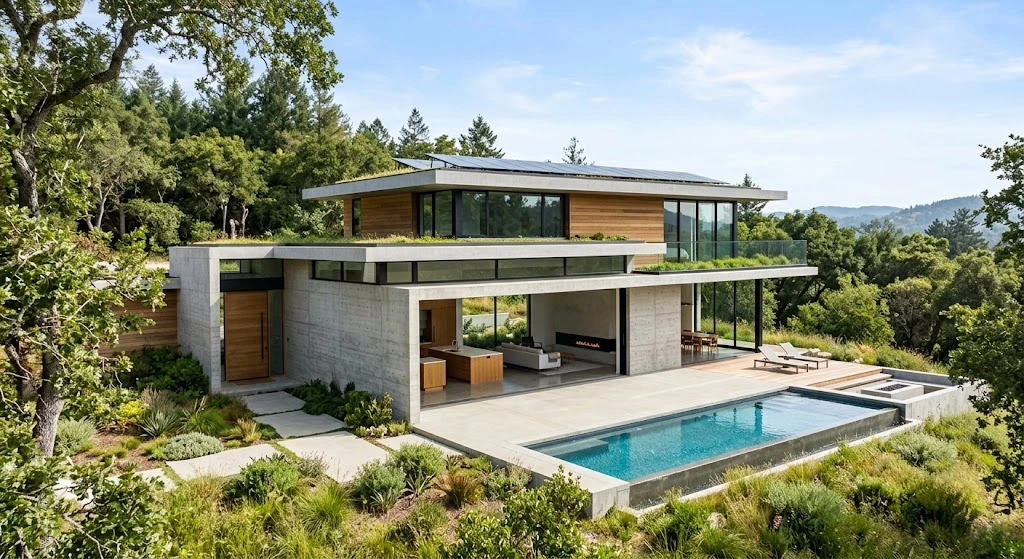 Contemporary ultra modern house with minimalist architecture and open design.