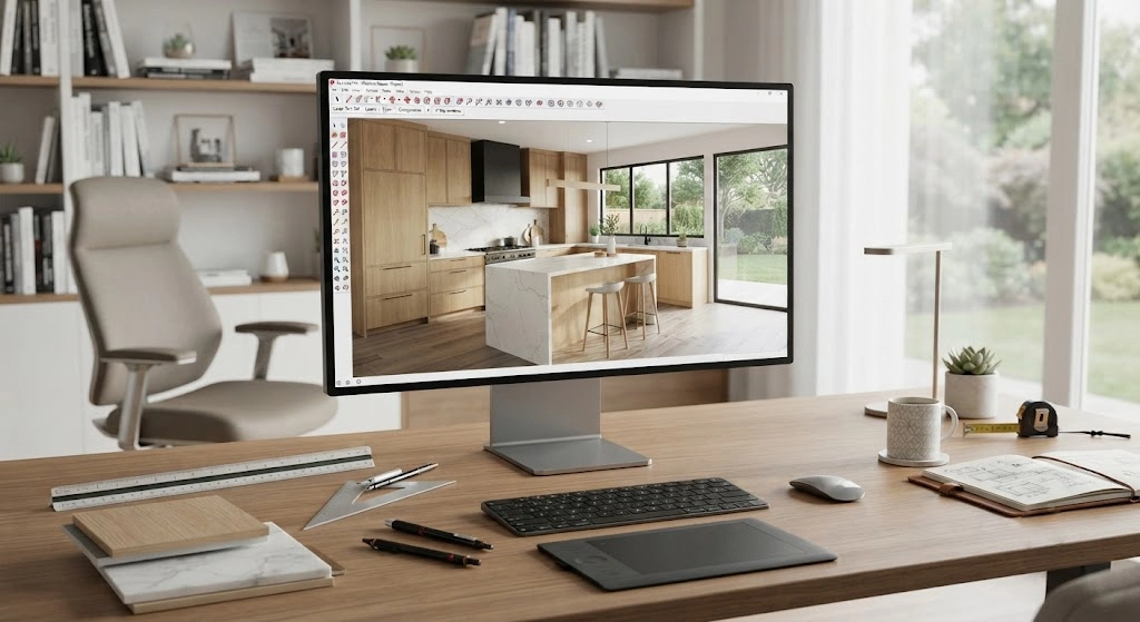 Kitchen SketchUp software used to create a realistic kitchen 3D design