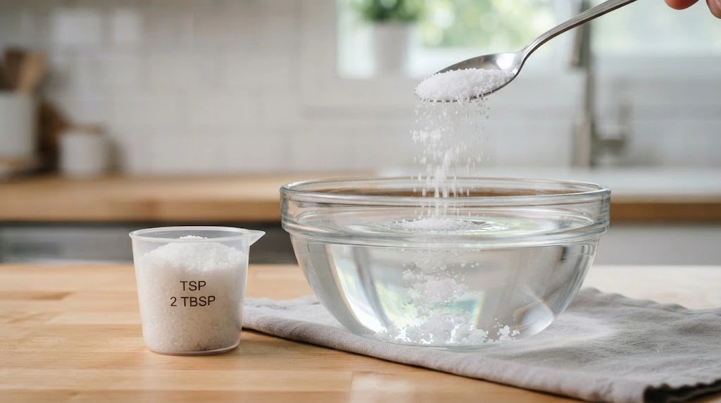 White TSP powder being prepared for use in water