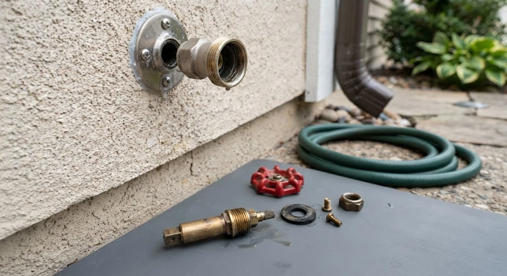 Outdoor hose spigot and internal valve components