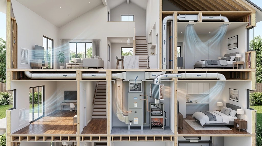 HVAC return and supply duct airflow inside a home