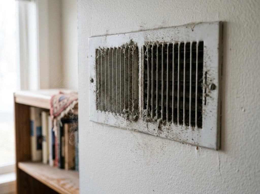 Dust buildup around a dirty HVAC air vent
