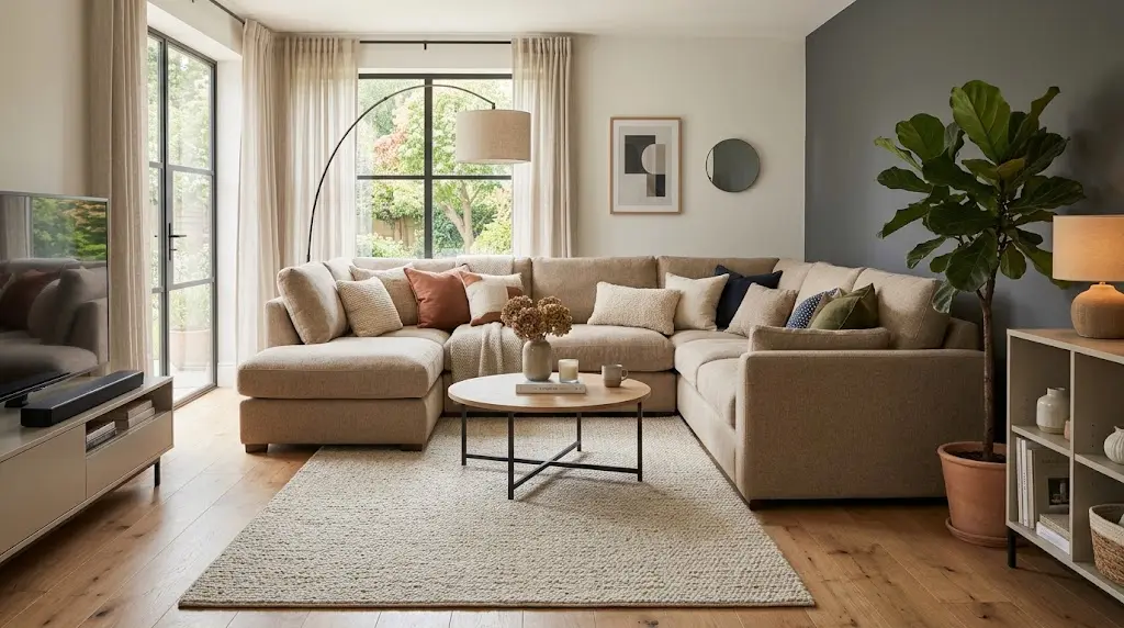 Large U-shaped corner sofa in a spacious room