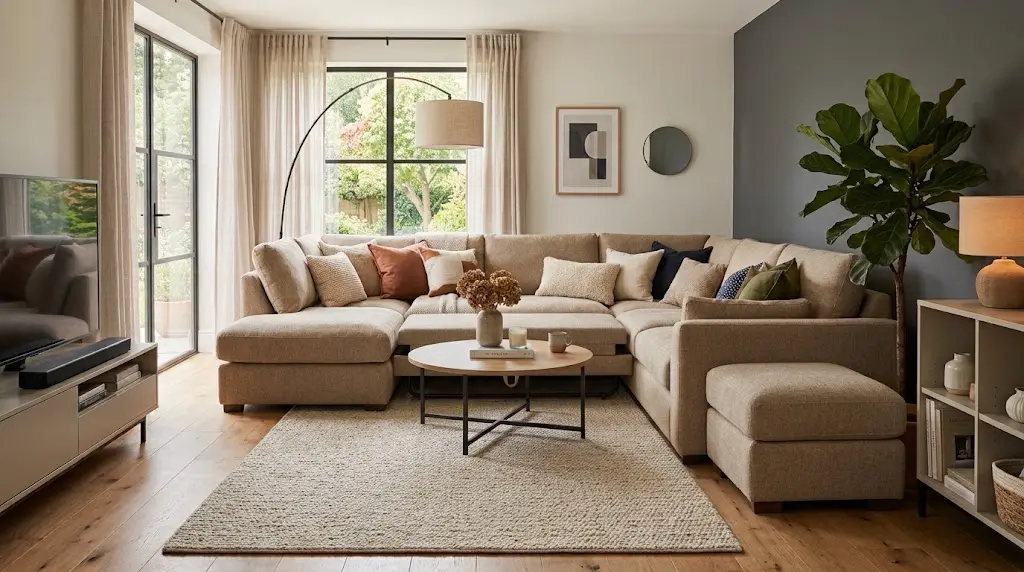 Corner sofa with chaise and sleeper functionality