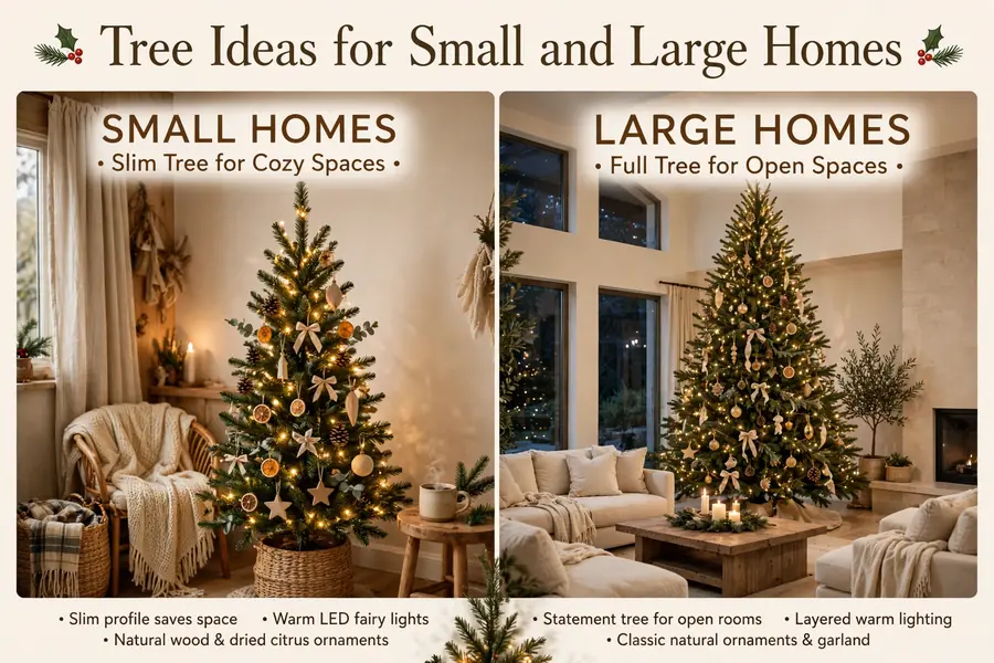 Christmas Home Decor 2026 tree ideas for a small living room and a large family room