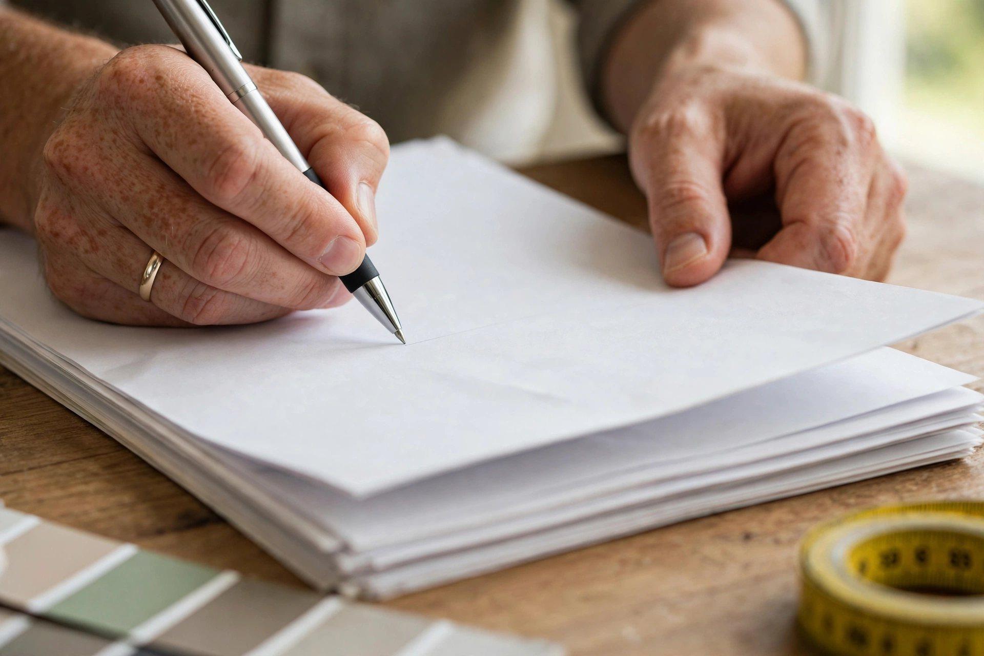 Homeowner signing a home improvement contract