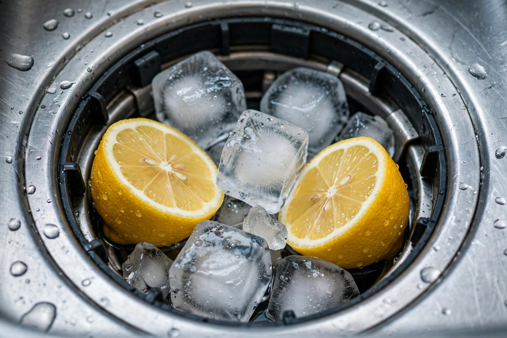 Cleaning a garbage disposal with ice and citrus