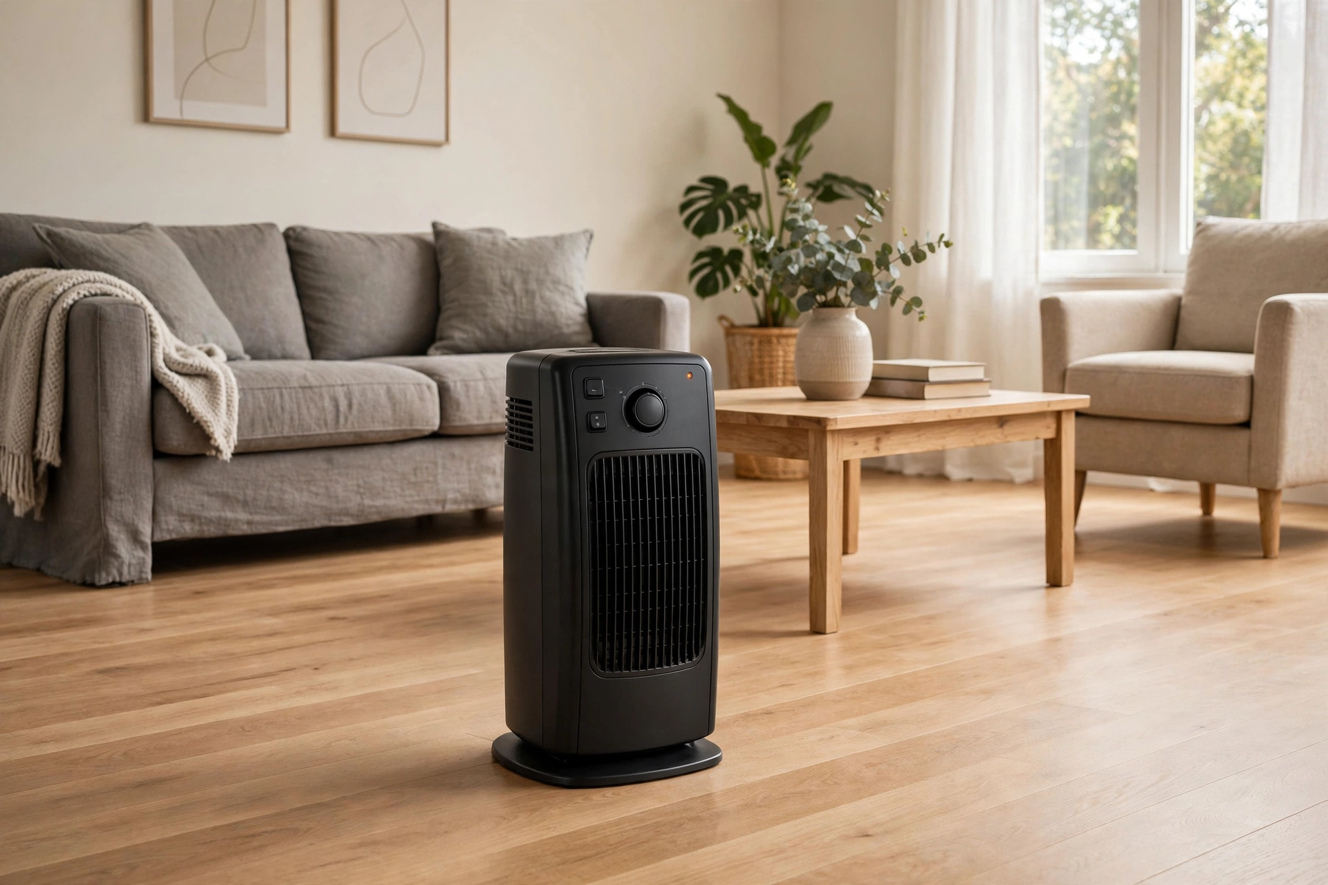 Space heater with safe 3-foot clearance from furniture