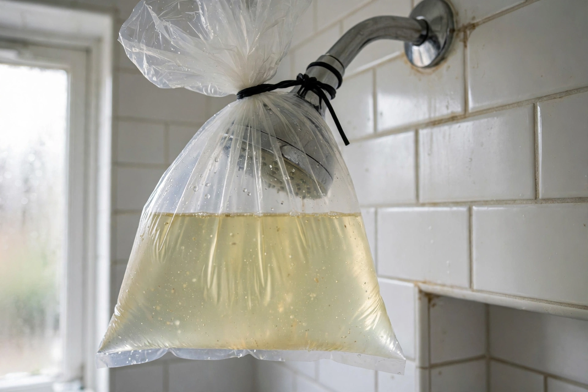 Descaling a shower head with a vinegar soak
