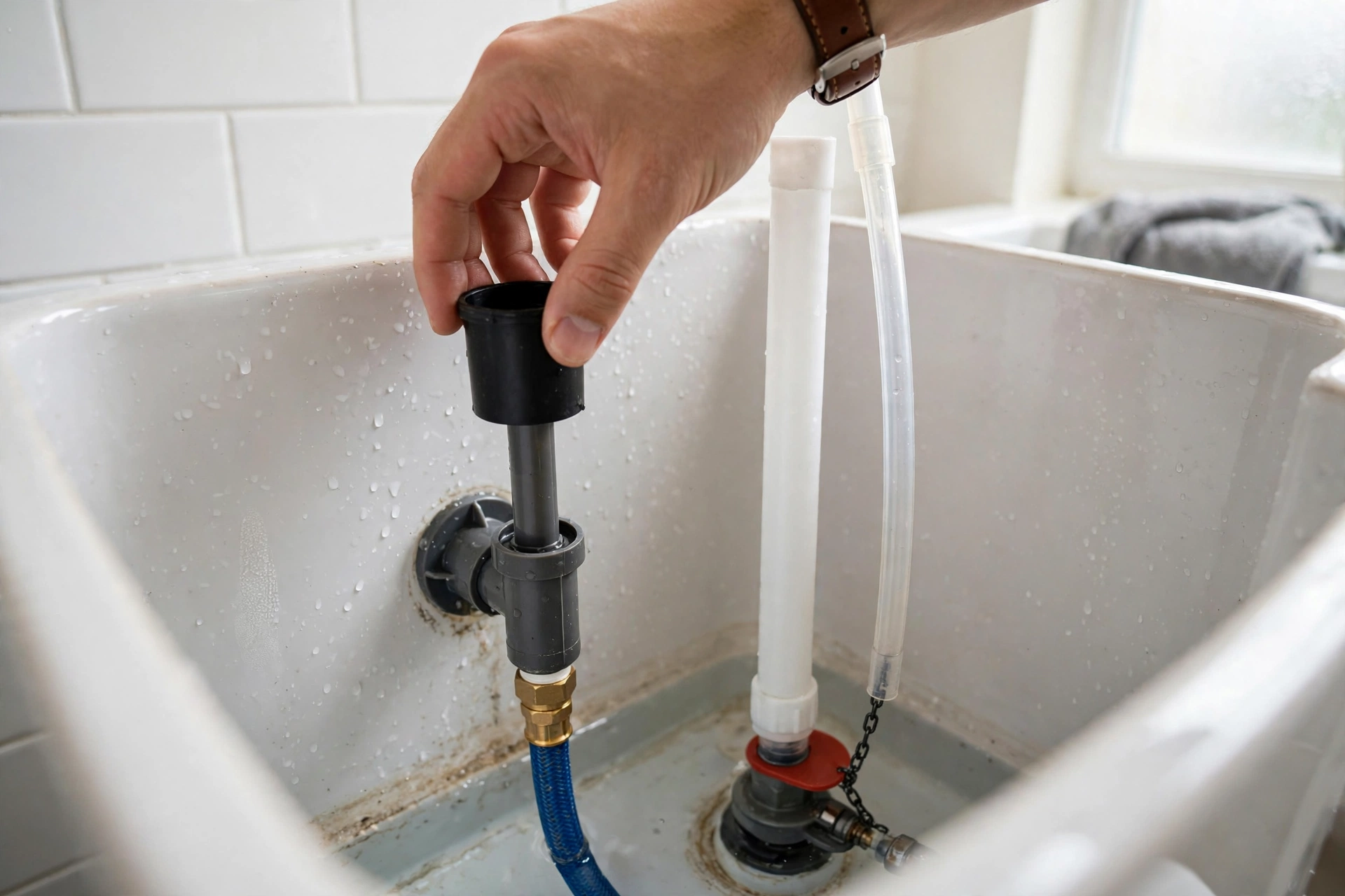 Adjusting the float cup on a toilet fill valve